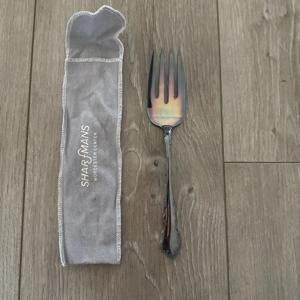 NOS Reed & Barton DRESDEN ROSE   Silverplate  Cold Meat‎ Serving Fork 1953 NEW